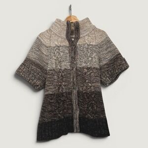 LOFT Women's XL Color Block Angora Cashmere Wool Knit Cardigan Short Sleeve Cozy